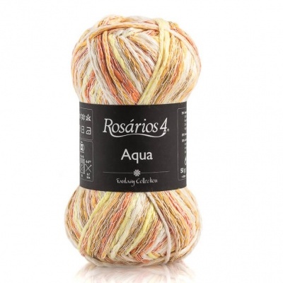 Novelo de fio multicolorido Rosários 4 Aqua com etiqueta preta
