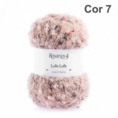 Novelo de lã felpuda creme com pontos coloridos da Rosários 4, Cor 7