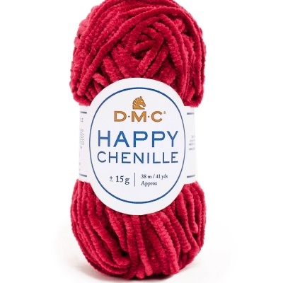 Novelo de fio chenille vermelho D.M.C. Happy Chenille com rótulo
