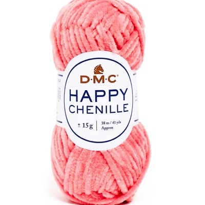 Novelo de fio chenille cor-de-rosa com etiqueta D.M.C Happy Chenille