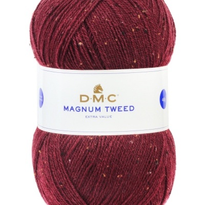 Novelo de lã bordô D.M.C Magnum Tweed com etiqueta branca