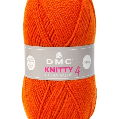 Novelo de linha de lã laranja grosso com etiqueta cinzenta D.M.C KNITTY 4