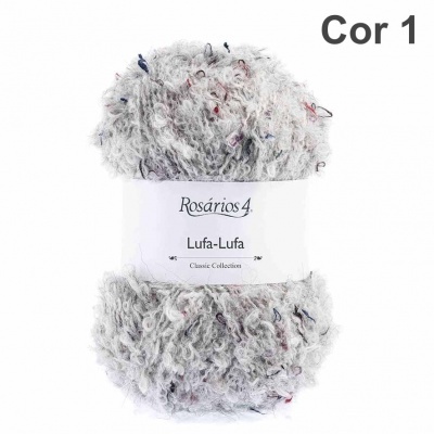 Ovilho de fio Rosários 4 Lufa-Lufa cor 1 textura felpuda cinzenta clara