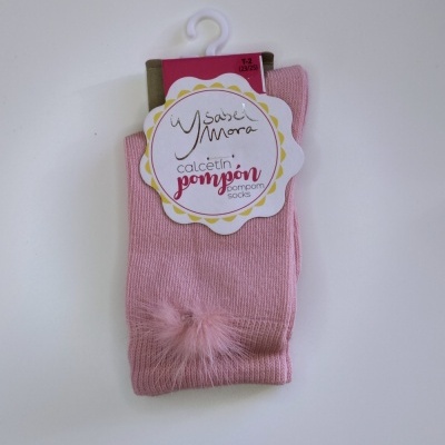 Meias cor-de-rosa com pompom e etiqueta Ysabel Mora