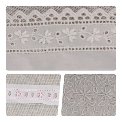 Rendas brancas com padrões florais em tecidos claros