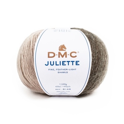 Novelo de lã DMC Juliette bege e castanho com etiqueta branca