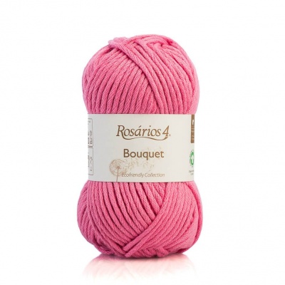 Novelo de lã rosa com etiqueta Rosários 4 Bouquet Ecofriendly