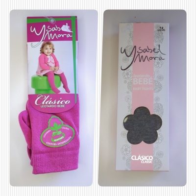 Meia-calça rosa para bebé Ysabel Mora com embalagem branca e rosa