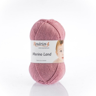 Novelo de fio de lã Merino Land cor rosa com etiqueta branca