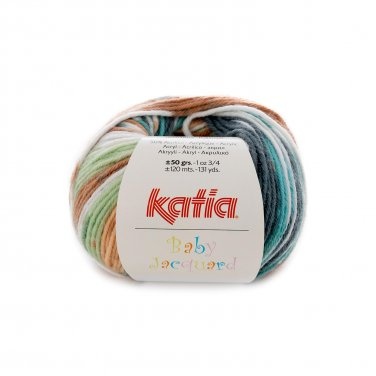 Novelo de lã Katia Baby Jacquard em tons pastel com embalagem branca