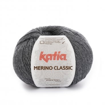 Novelo de lã Katia Merino Classic cinzento escuro com etiqueta branca