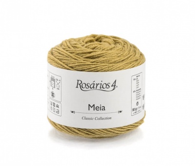 Novelo de fio de lã castanho Rosários 4 Meia Classic Collection com rótulo branco