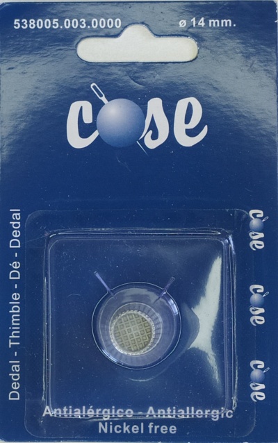 Embalagem azul com dedal antialérgico sem níquel da marca cose