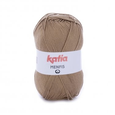 Novelo de lã castanha clara Katia Menfis com etiqueta branca