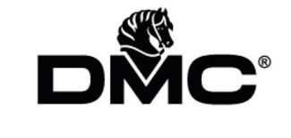 Logótipo preto da marca DMC com cabeça de cavalo e letras 'DMC'
