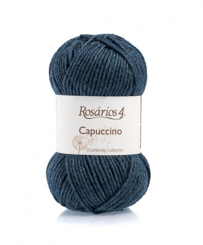Novelo de lã azul escuro Rosários 4 Capuccino com etiqueta branca