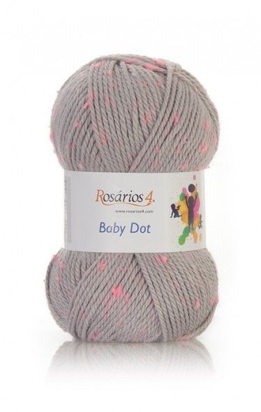 Novelo de lã cinzenta com pontos cor de rosa da marca Rosários 4 Baby Dot