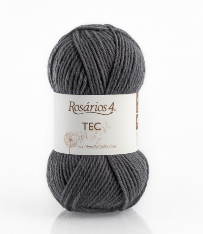 Novelo de lã cinzenta escura Rosários 4 com etiqueta branca