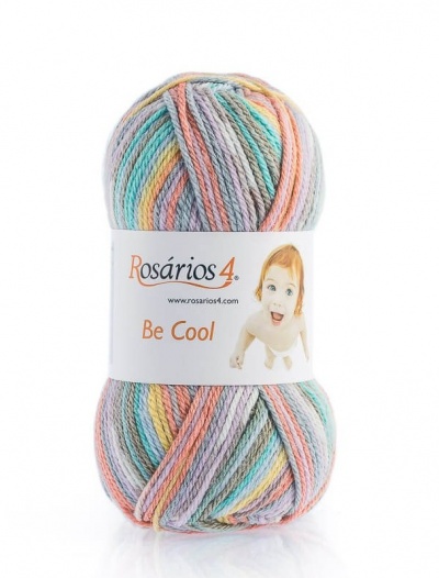 Novelo de lã multicolorida Rosários 4 com etiqueta branca e imagem de criança