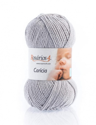 Novelo de lã cinzento claro Rosários 4 Carícia com rótulo e imagem de bebé