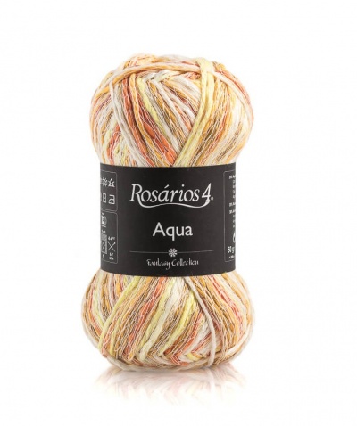 Novelo de fio multicolorido Rosários 4 Aqua com etiqueta preta