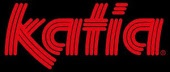 Logótipo vermelho 'katia' em fundo preto
