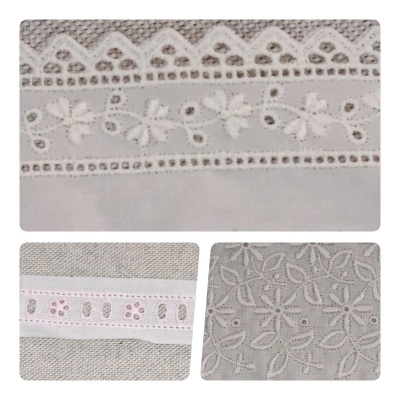 Rendas brancas com padrões florais em tecidos claros