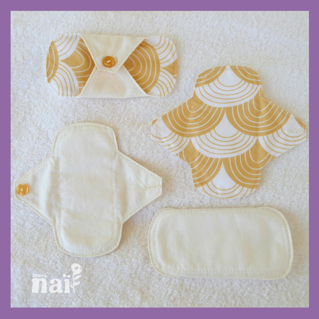 Pensos Diários Mini 13cm pensos higiénicos reutilizáveis de algodão com padrão amarelo e branco