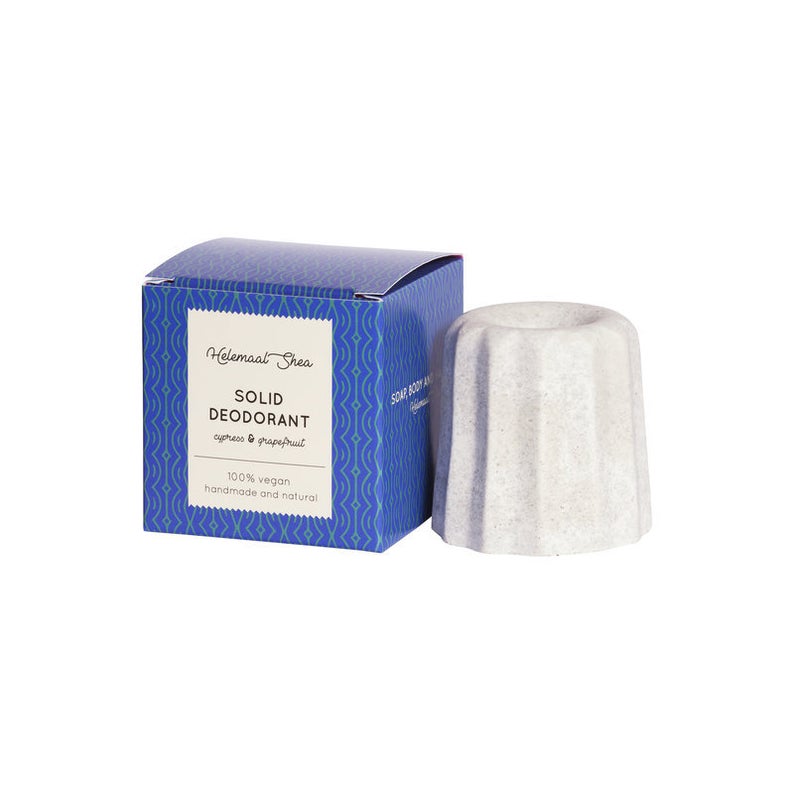 Desodorizante sólido cinza claro com caixa azul