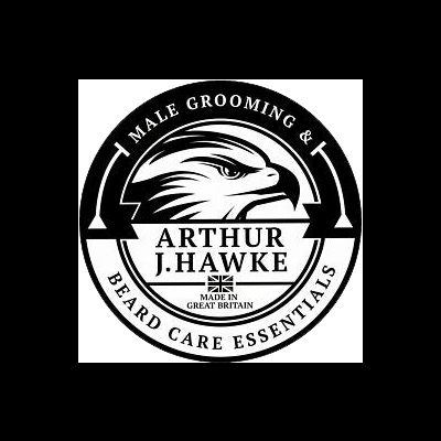 Logótipo preto e branco com cabeça de águia e texto de cuidados para barba