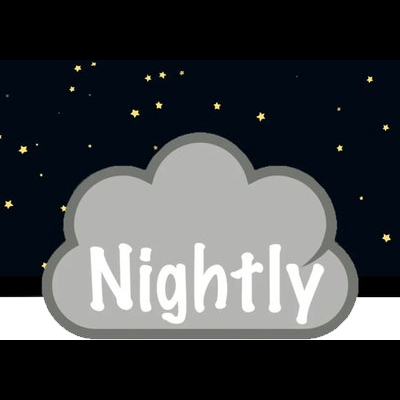 Nuvem cinzenta com a palavra 'Nightly' em branco sobre um fundo estrelado.