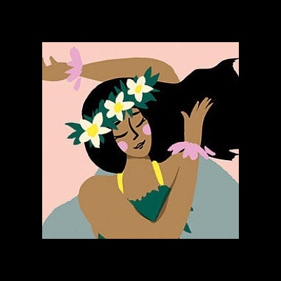 Ilustração de mulher com coroa de flores, vestido amarelo e pulseiras cor-de-rosa