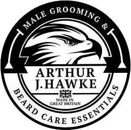 Logótipo preto e branco com cabeça de águia e texto de cuidados para barba