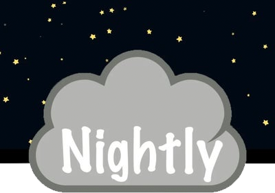 Nuvem cinzenta com a palavra 'Nightly' em branco sobre um fundo estrelado.
