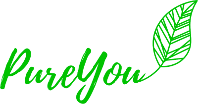 Logótipo verde com texto PureYou e folha desenhada