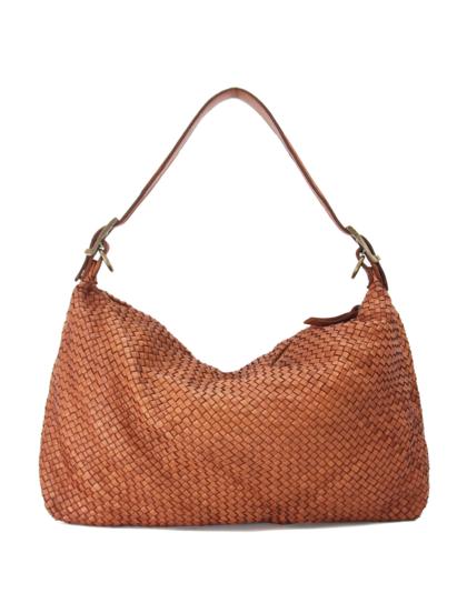 Mala de ombro castanha em material trançado