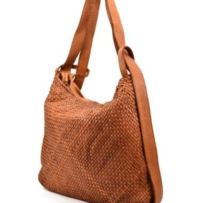 Mala de ombro em pele trançada castanha com duas alças