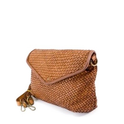 Mala senhora castanha material trançado com aba e alça destacável