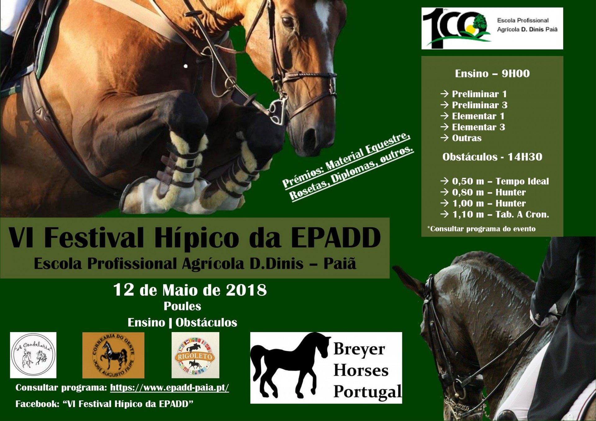 Cartaz do VI Festival Hípico da EPADD com cavalos em salto e informação do evento