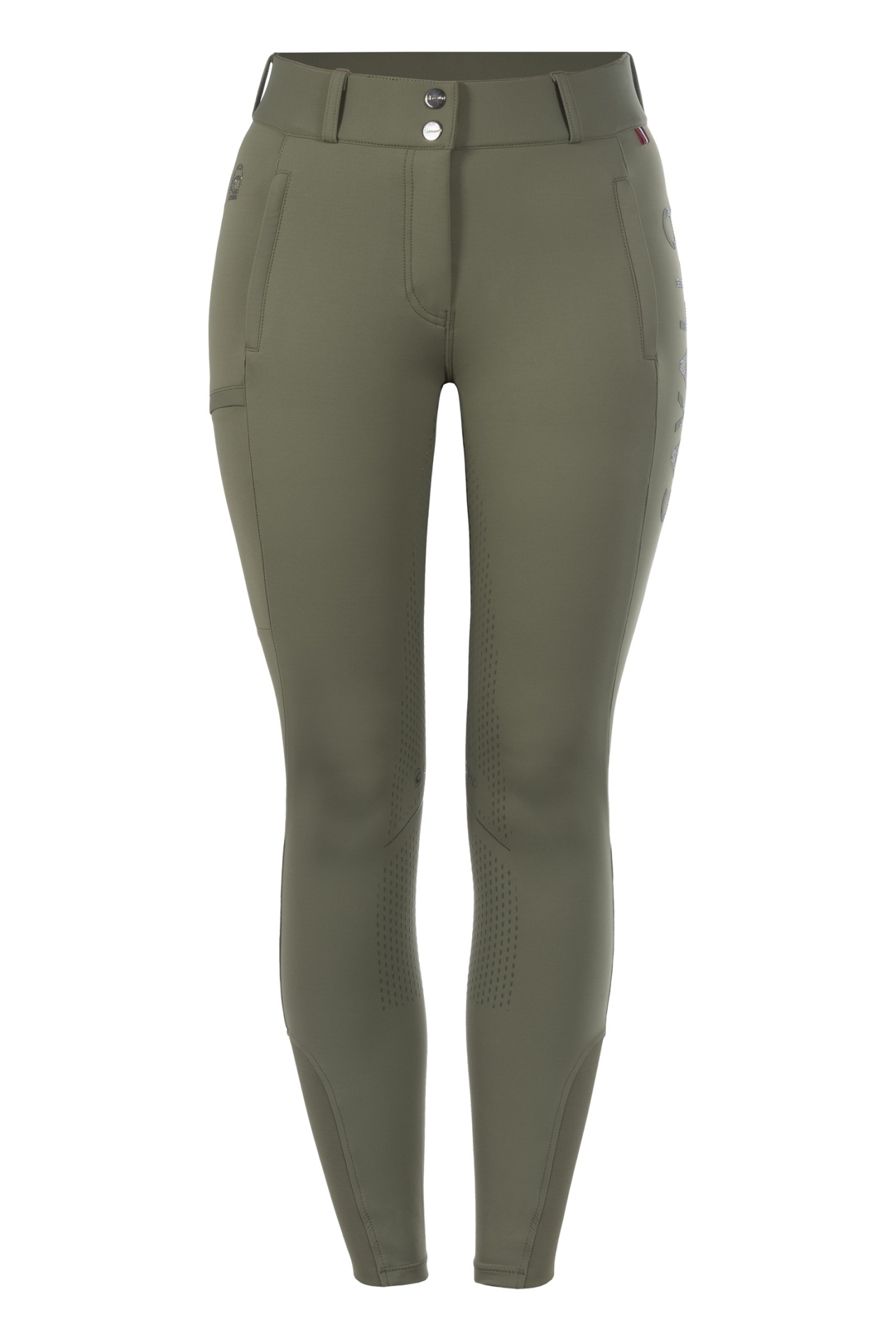 Calças de Senhora CAVALLO 'Cavalcaline' Full Seat Calças justas verdes-oliva com bolsos e detalhes texturizados