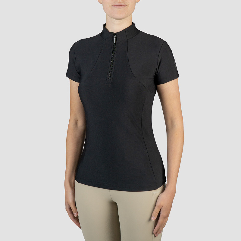 Baselayer de Senhora HORKA Grande T-shirt preta para mulher com fecho de correr e gola alta