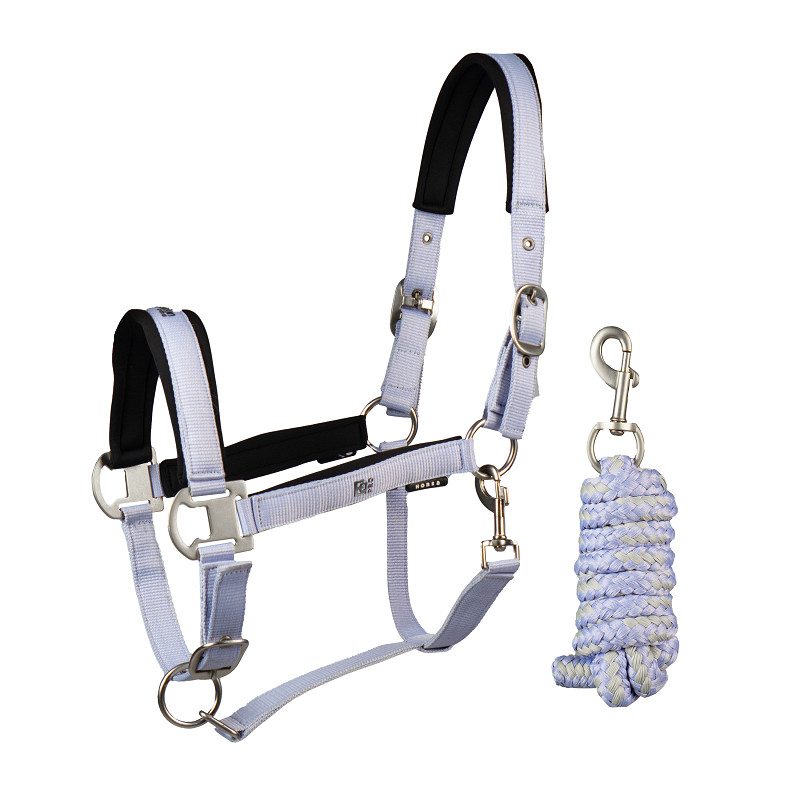 Cabeção + Prisão EQPRO Precious Cabresto e cabinho para cavalo em fita branca com reforço preto