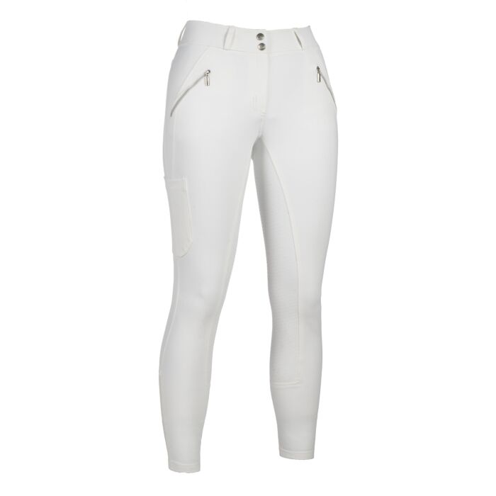 Calças de Criança/Senhora HKM 'Lia High Waist' Full Seat Calças brancas justas com bolsos e fechos prateados