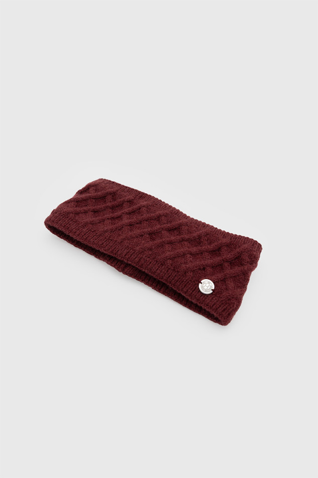 Headband HARCOUR Cerise Faixa de cabelo castanho bordô com textura trançada e botão prateado