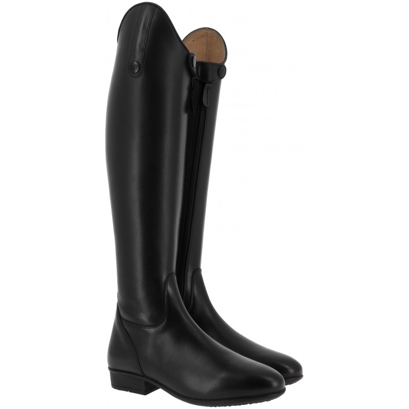 Botas em Couro EQUITHÈME "Versailles" Botas altas pretas de couro com fecho de correr lateral