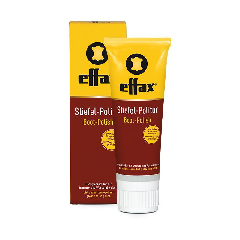 Abrilhantador Negro p/ Botas EFFAX Tubo de polidor de botas Effax amarelo e castanho com caixa correspondente