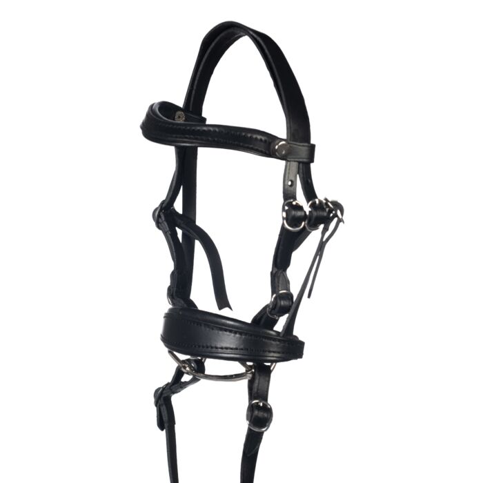 Cabeçada p/ Hobby Horse HKM 'Basic' Brida preta em pele com fivelas metálicas para cavalos