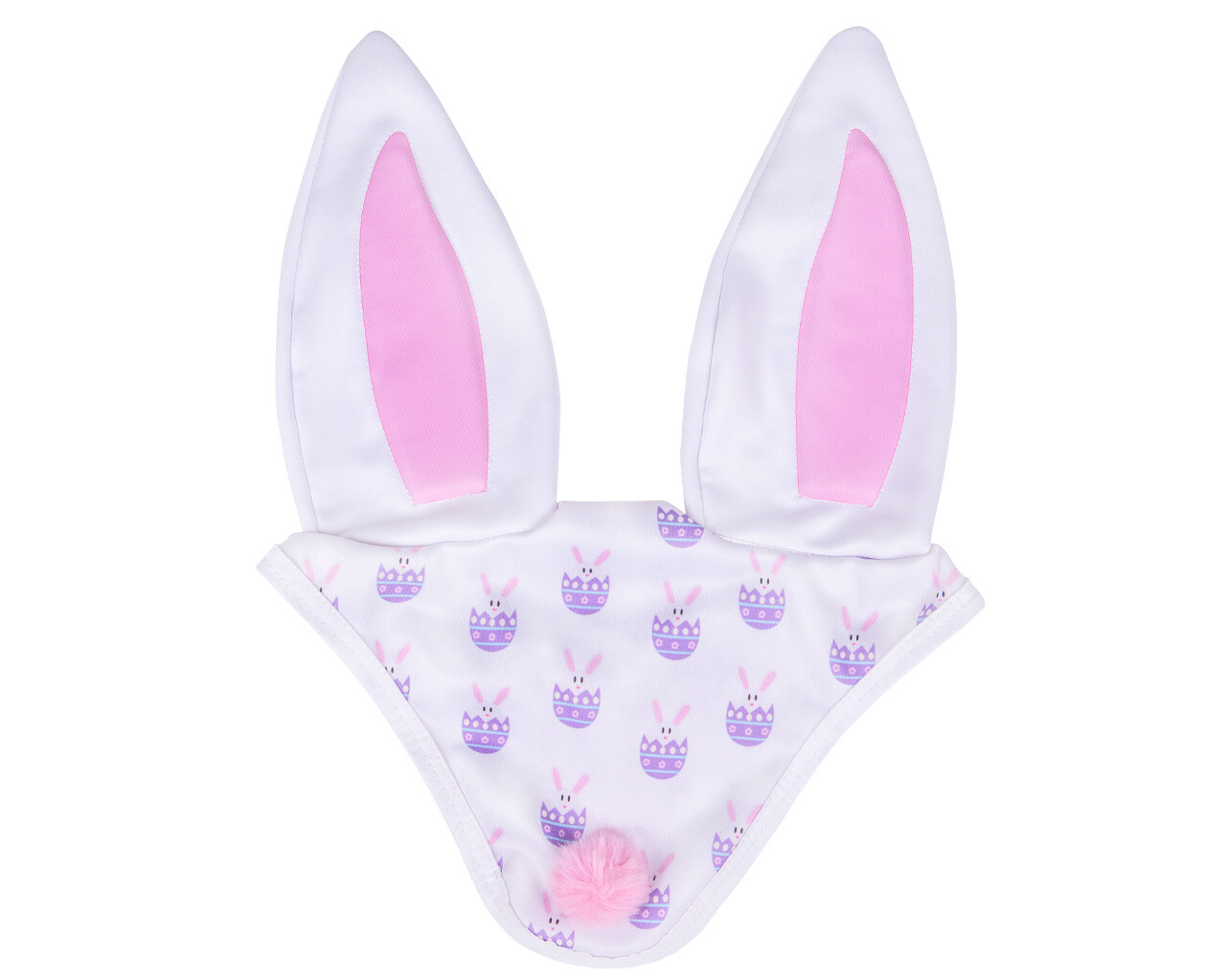 Orelheiras de Páscoa QHP Easter Bunny Touca branca com orelhas de coelho e padrão roxo