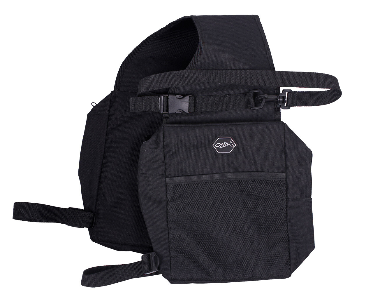 Alforge QHP Mochila preta com bolsos e fecho de encaixe