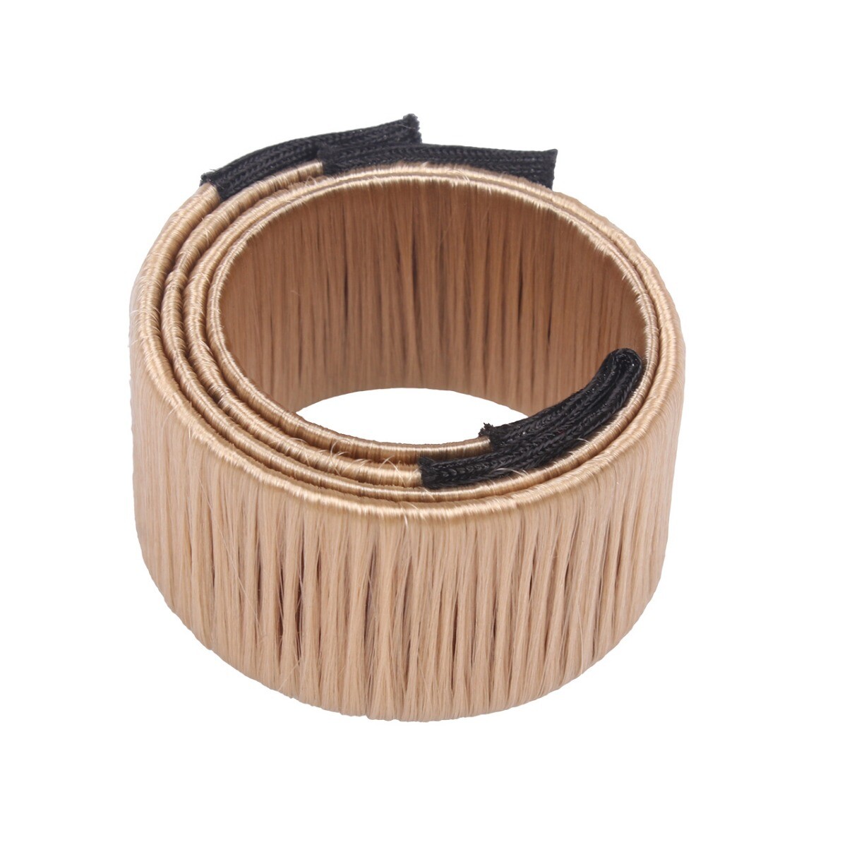 Acessório de Cabelo QHP "Bun Maker Easy" Rolo de franja de cabelo sintético castanho claro com abas adesivas pretas